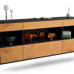 Sideboard Clarksville | hängend | Korpus Anthrazit | Front in Eiche Holz Optik | 180x79x35cm (BxHxT)
