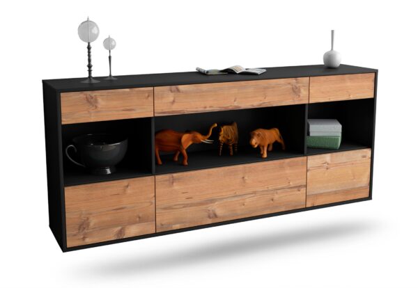 Sideboard Clarksville | hängend | Korpus Anthrazit | Front in Pinie Holz Optik | 180x79x35cm (BxHxT)