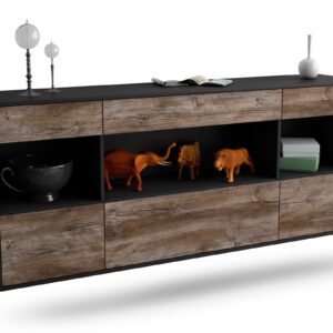 Sideboard Clarksville | hängend | Korpus Anthrazit | Front in Treibholz Holz Optik | 180x79x35cm (BxHxT)