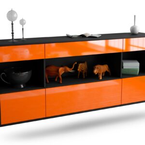 Sideboard Clarksville | hängend | Korpus Anthrazit | Front in Hochglanz Orange | 180x79x35cm (BxHxT)