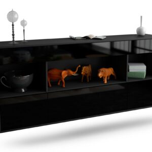 Sideboard Clarksville | hängend | Korpus Anthrazit | Front in Hochglanz Schwarz | 180x79x35cm (BxHxT)