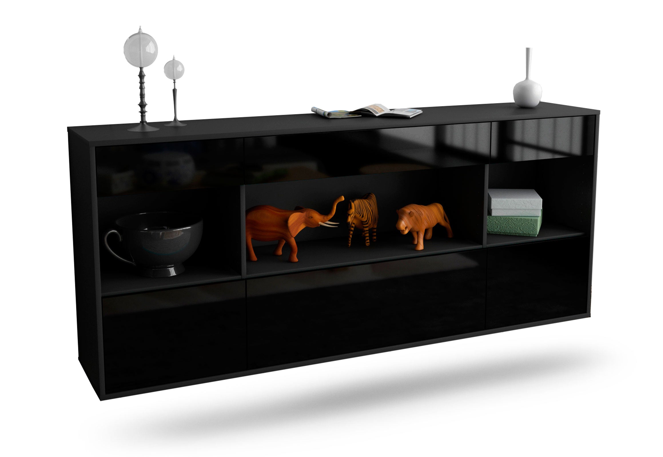 Sideboard Clarksville | hängend | Korpus Anthrazit | Front in Hochglanz Schwarz | 180x79x35cm (BxHxT) 1 Sideboard Clarksville | hängend | Korpus Anthrazit | Front in Hochglanz Schwarz | 180x79x35cm (BxHxT)