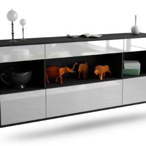 Sideboard Clarksville | hängend | Korpus Anthrazit | Front in Hochglanz Weiß | 180x79x35cm (BxHxT)