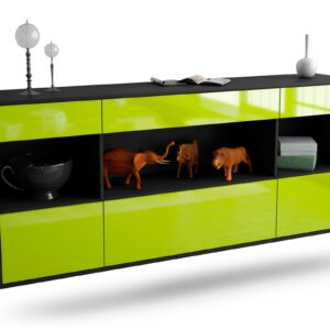 Sideboard Clarksville | hängend | Korpus Anthrazit | Front in Hochglanz Grün | 180x79x35cm (BxHxT)