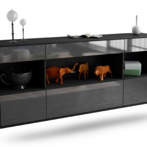 Sideboard Clarksville | hängend | Korpus Anthrazit | Front in Hochglanz Grau | 180x79x35cm (BxHxT)