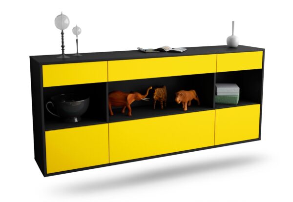 Sideboard Clarksville | hängend | Korpus Anthrazit | Front in Gelb | 180x79x35cm (BxHxT)