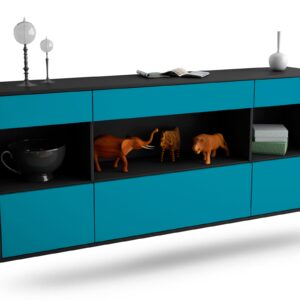 Sideboard Clarksville | hängend | Korpus Anthrazit | Front in Türkis | 180x79x35cm (BxHxT)