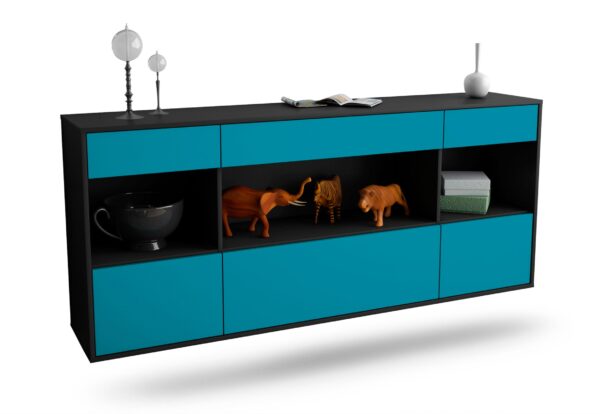 Sideboard Clarksville | hängend | Korpus Anthrazit | Front in Türkis | 180x79x35cm (BxHxT)