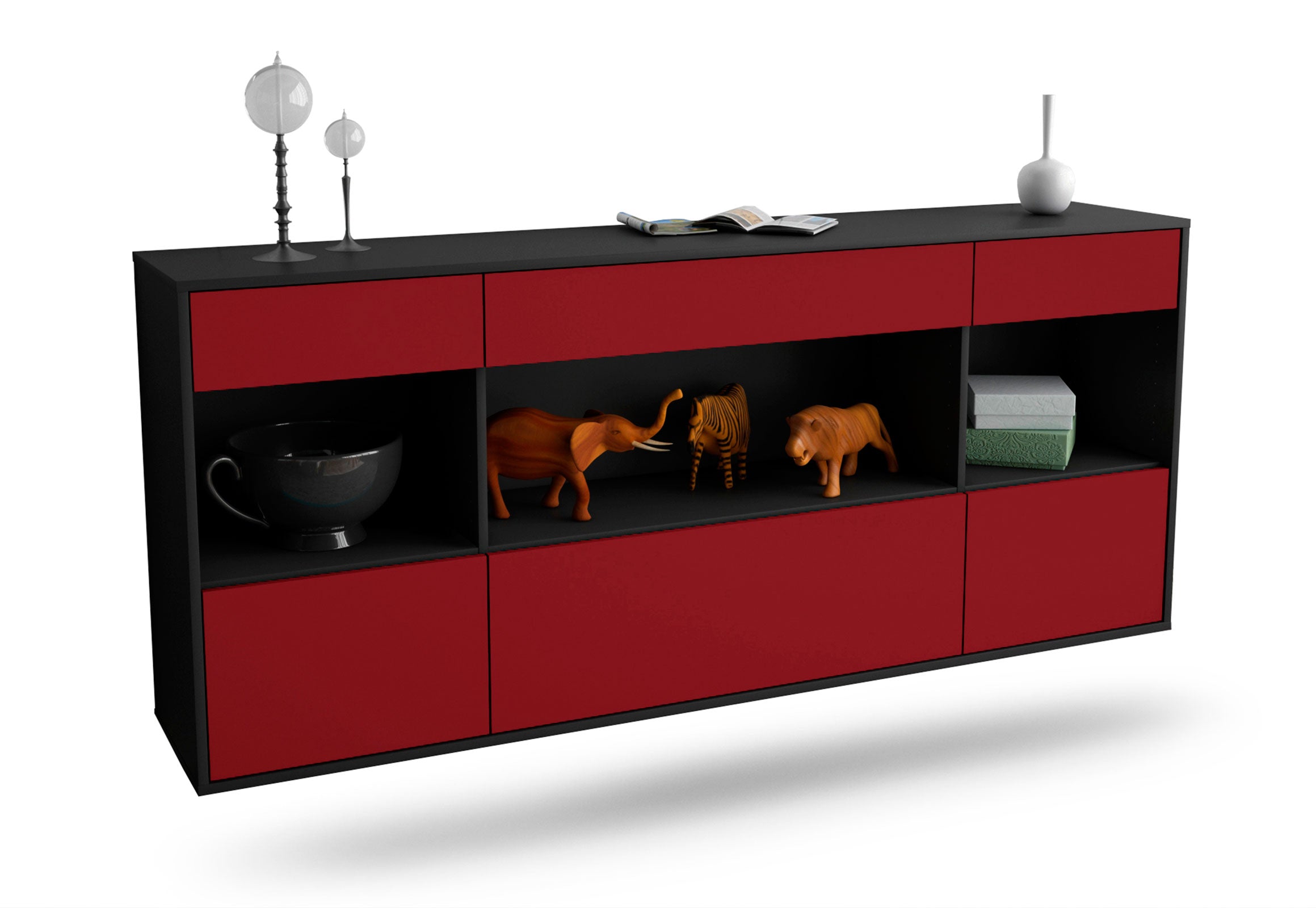 Sideboard Clarksville | hängend | Korpus Anthrazit | Front in Bordeaux | 180x79x35cm (BxHxT) 1 Sideboard Clarksville | hängend | Korpus Anthrazit | Front in Bordeaux | 180x79x35cm (BxHxT)