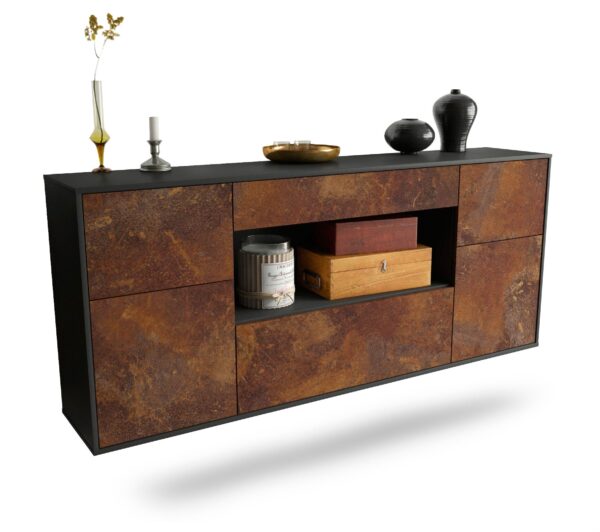 Sideboard Visalia | hängend | Korpus Anthrazit | Front in Rost Optik | 180x79x35cm (BxHxT)