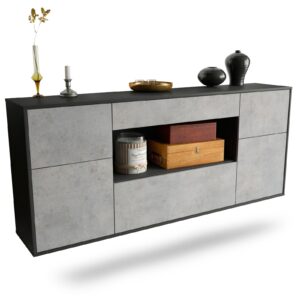 Sideboard Visalia | hängend | Korpus Anthrazit | Front in Beton Optik | 180x79x35cm (BxHxT)