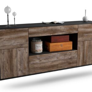 Sideboard Visalia | hängend | Korpus Anthrazit | Front in Treibholz Holz Optik | 180x79x35cm (BxHxT)