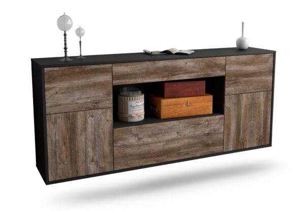 Sideboard Visalia | hängend | Korpus Anthrazit | Front in Treibholz Holz Optik | 180x79x35cm (BxHxT)