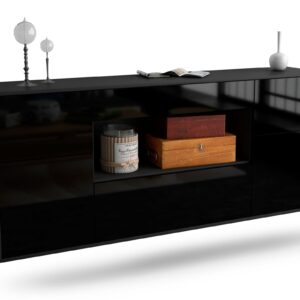 Sideboard Visalia | hängend | Korpus Anthrazit | Front in Hochglanz Schwarz | 180x79x35cm (BxHxT)