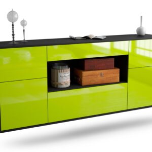 Sideboard Visalia | hängend | Korpus Anthrazit | Front in Hochglanz Grün | 180x79x35cm (BxHxT)
