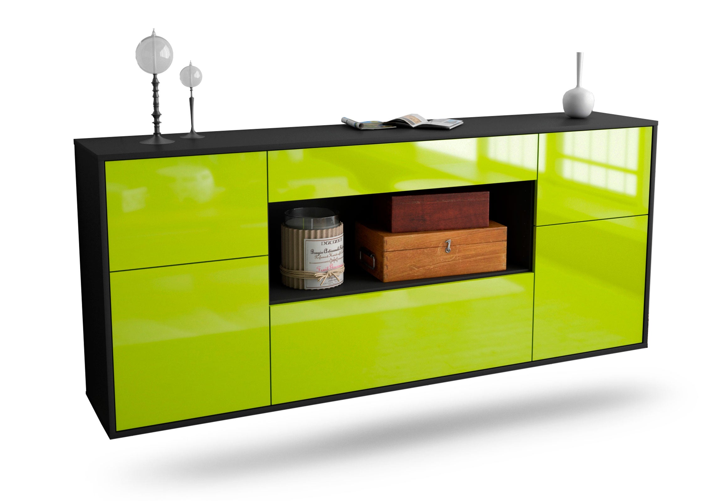 Sideboard Visalia | hängend | Korpus Anthrazit | Front in Hochglanz Grün | 180x79x35cm (BxHxT) 1 Sideboard Visalia | hängend | Korpus Anthrazit | Front in Hochglanz Grün | 180x79x35cm (BxHxT)