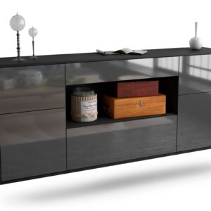 Sideboard Visalia | hängend | Korpus Anthrazit | Front in Hochglanz Grau | 180x79x35cm (BxHxT)