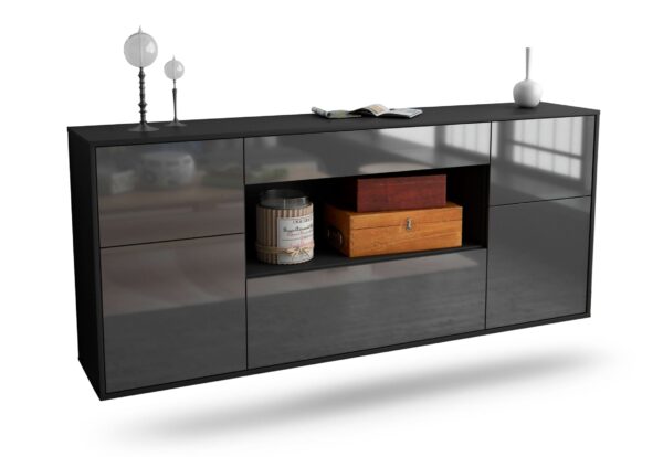 Sideboard Visalia | hängend | Korpus Anthrazit | Front in Hochglanz Grau | 180x79x35cm (BxHxT)