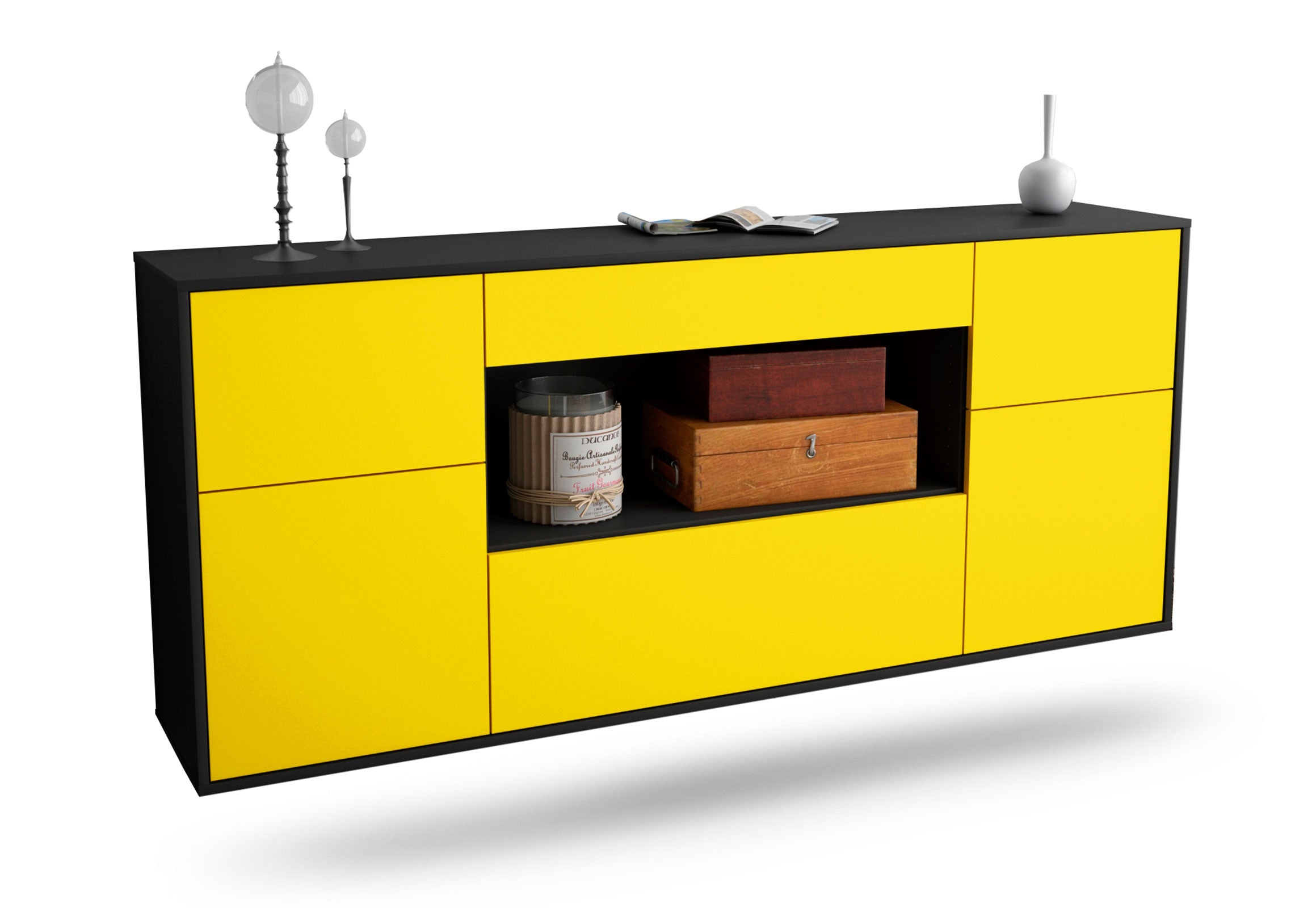 Sideboard Visalia | hängend | Korpus Anthrazit | Front in Gelb | 180x79x35cm (BxHxT) 1 Sideboard Visalia | hängend | Korpus Anthrazit | Front in Gelb | 180x79x35cm (BxHxT)