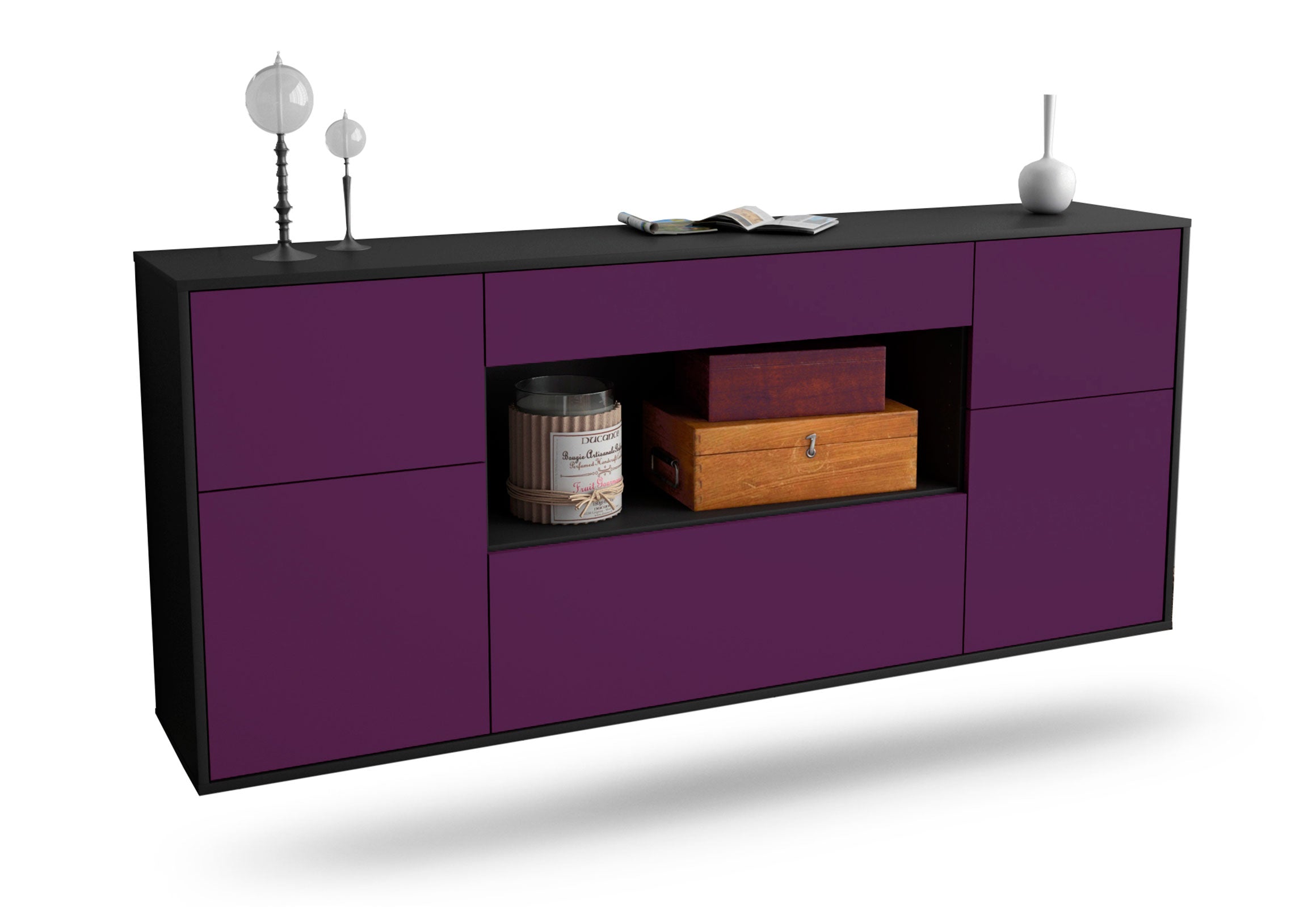 Sideboard Visalia | hängend | Korpus Anthrazit | Front in Lila | 180x79x35cm (BxHxT) 1 Sideboard Visalia | hängend | Korpus Anthrazit | Front in Lila | 180x79x35cm (BxHxT)