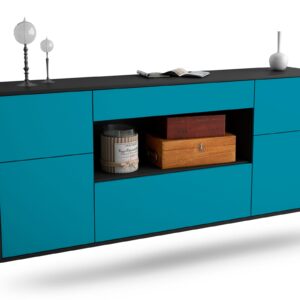 Sideboard Visalia | hängend | Korpus Anthrazit | Front in Türkis | 180x79x35cm (BxHxT)