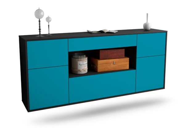 Sideboard Visalia | hängend | Korpus Anthrazit | Front in Türkis | 180x79x35cm (BxHxT)