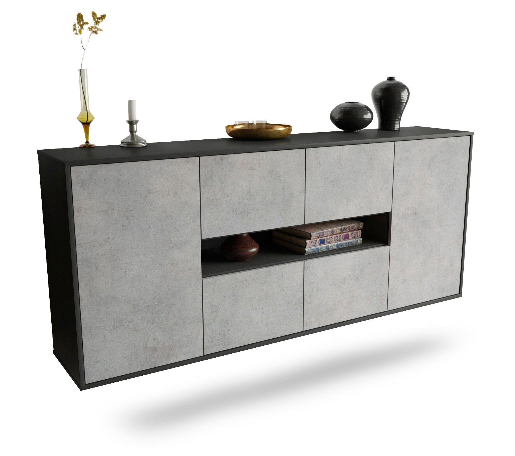 Sideboard Stamford | hängend | Korpus Anthrazit | Front in Beton Optik | 180x79x35cm (BxHxT) 1 Sideboard Stamford | hängend | Korpus Anthrazit | Front in Beton Optik | 180x79x35cm (BxHxT)