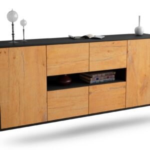 Sideboard Stamford | hängend | Korpus Anthrazit | Front in Eiche Holz Optik | 180x79x35cm (BxHxT)