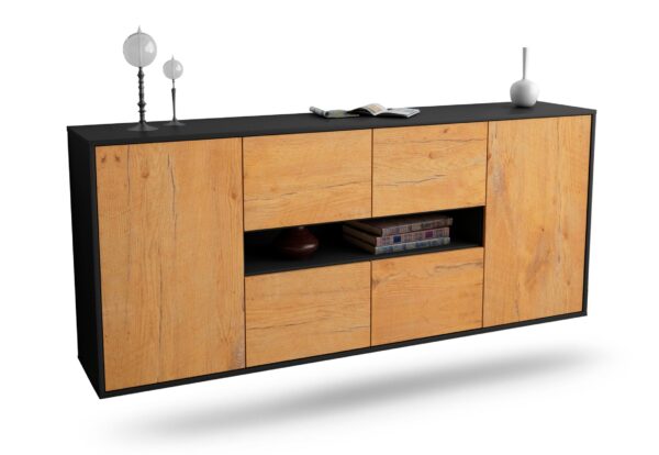 Sideboard Stamford | hängend | Korpus Anthrazit | Front in Eiche Holz Optik | 180x79x35cm (BxHxT)