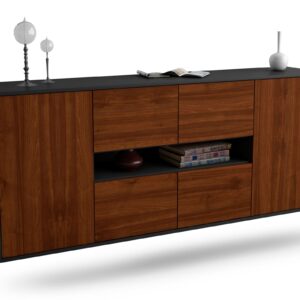 Sideboard Stamford | hängend | Korpus Anthrazit | Front in Walnuss Holz Optik | 180x79x35cm (BxHxT)