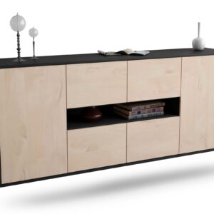 Sideboard Stamford | hängend | Korpus Anthrazit | Front in Zeder Holz Optik | 180x79x35cm (BxHxT)