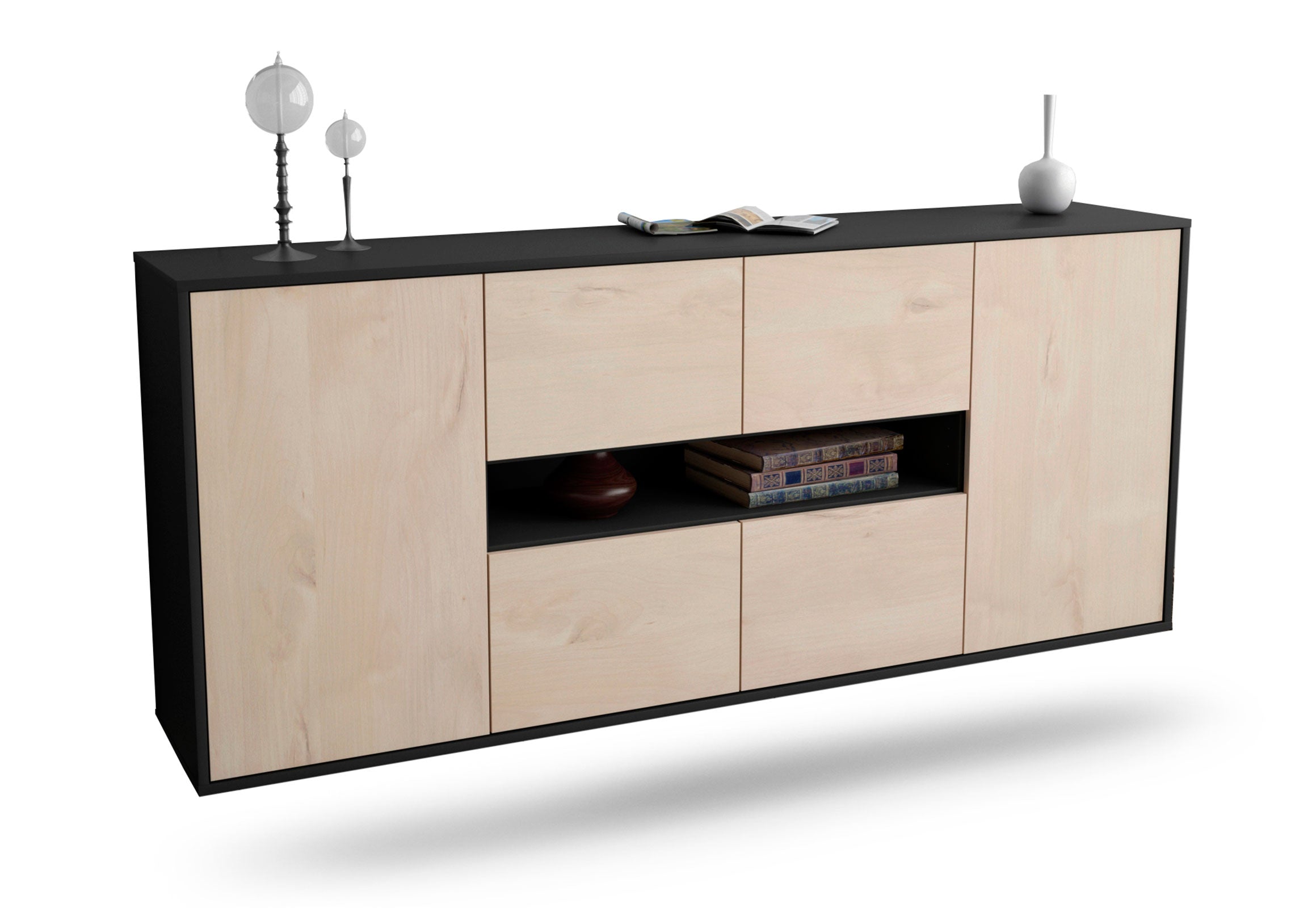 Sideboard Stamford | hängend | Korpus Anthrazit | Front in Zeder Holz Optik | 180x79x35cm (BxHxT) 1 Sideboard Stamford | hängend | Korpus Anthrazit | Front in Zeder Holz Optik | 180x79x35cm (BxHxT)