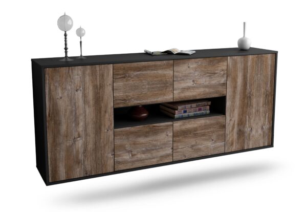Sideboard Stamford | hängend | Korpus Anthrazit | Front in Treibholz Holz Optik | 180x79x35cm (BxHxT)