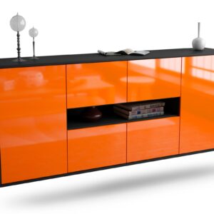 Sideboard Stamford | hängend | Korpus Anthrazit | Front in Hochglanz Orange | 180x79x35cm (BxHxT)