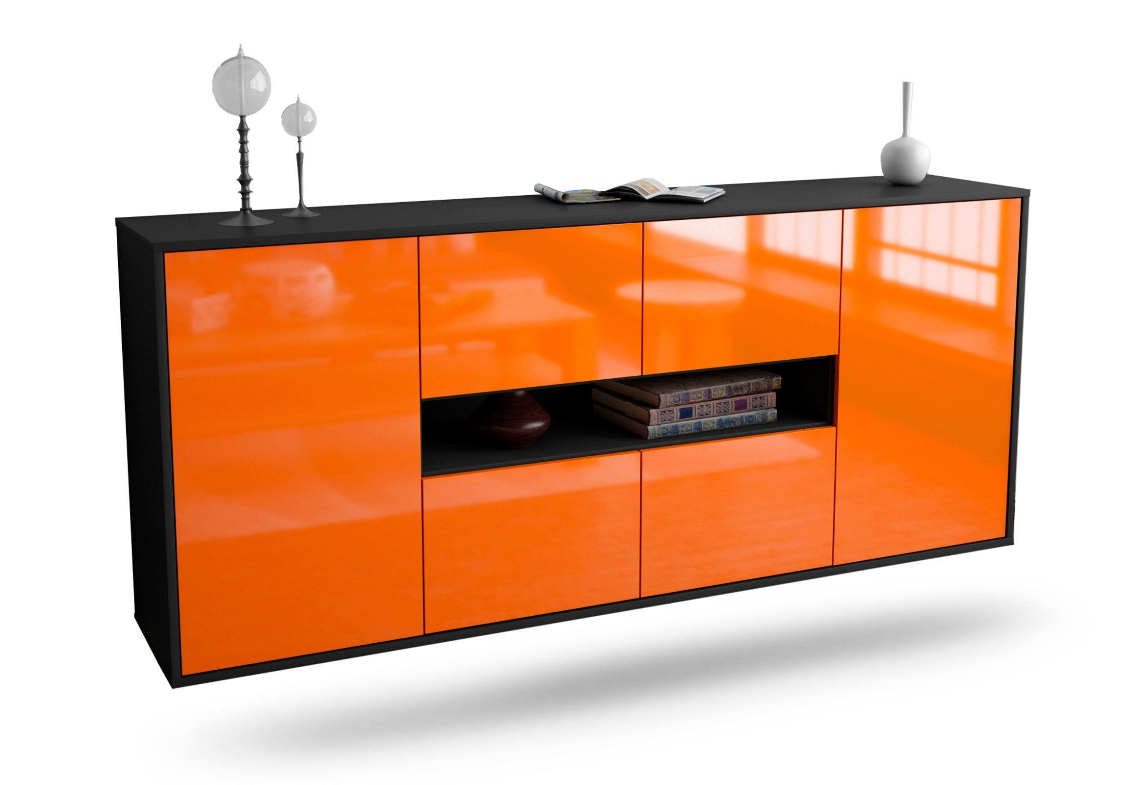 Sideboard Stamford | hängend | Korpus Anthrazit | Front in Hochglanz Orange | 180x79x35cm (BxHxT) 1 Sideboard Stamford | hängend | Korpus Anthrazit | Front in Hochglanz Orange | 180x79x35cm (BxHxT)