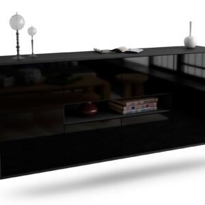 Sideboard Stamford | hängend | Korpus Anthrazit | Front in Hochglanz Schwarz | 180x79x35cm (BxHxT)