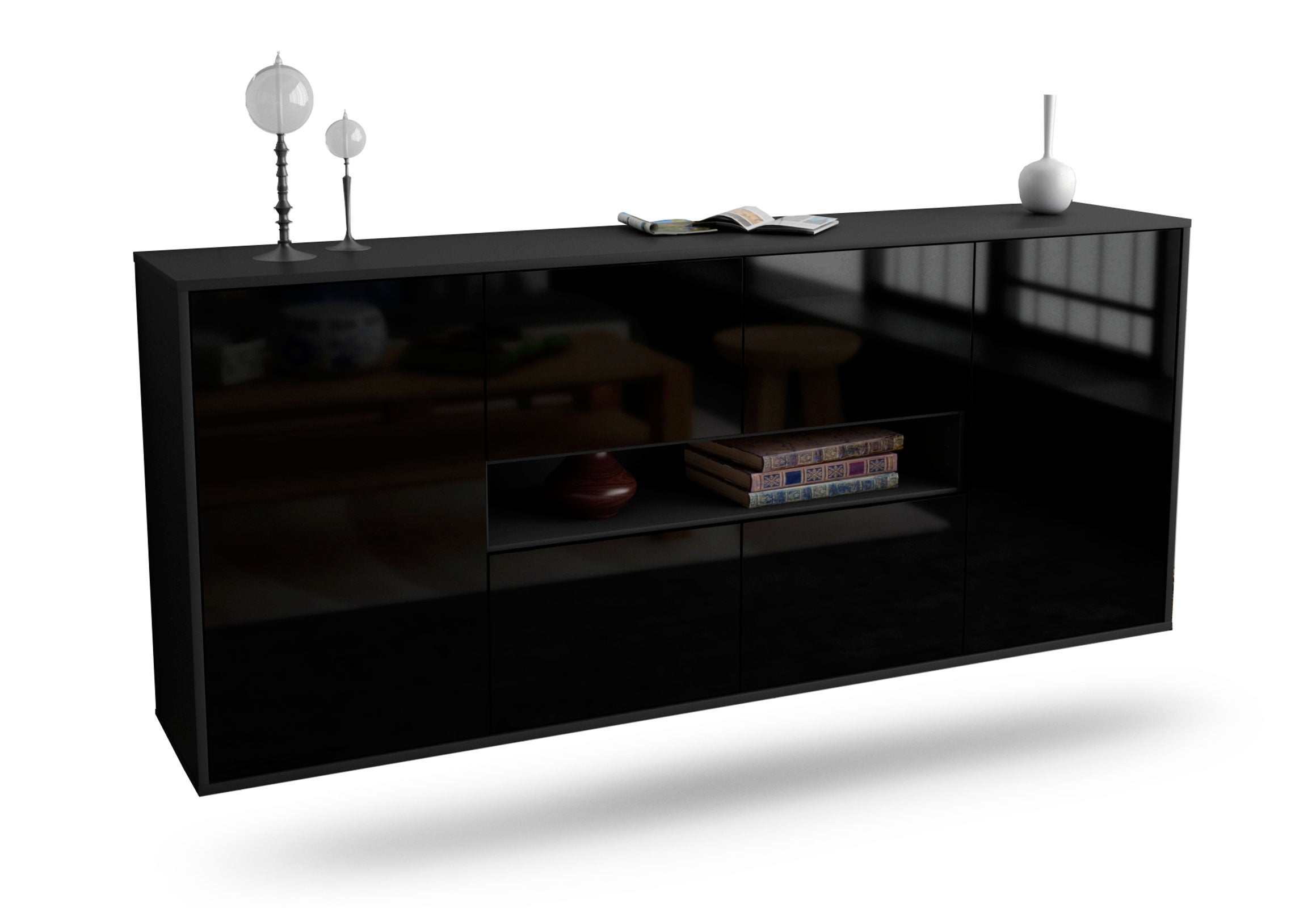 Sideboard Stamford | hängend | Korpus Anthrazit | Front in Hochglanz Schwarz | 180x79x35cm (BxHxT) 1 Sideboard Stamford | hängend | Korpus Anthrazit | Front in Hochglanz Schwarz | 180x79x35cm (BxHxT)
