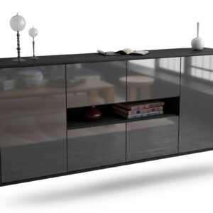 Sideboard Stamford | hängend | Korpus Anthrazit | Front in Hochglanz Grau | 180x79x35cm (BxHxT)