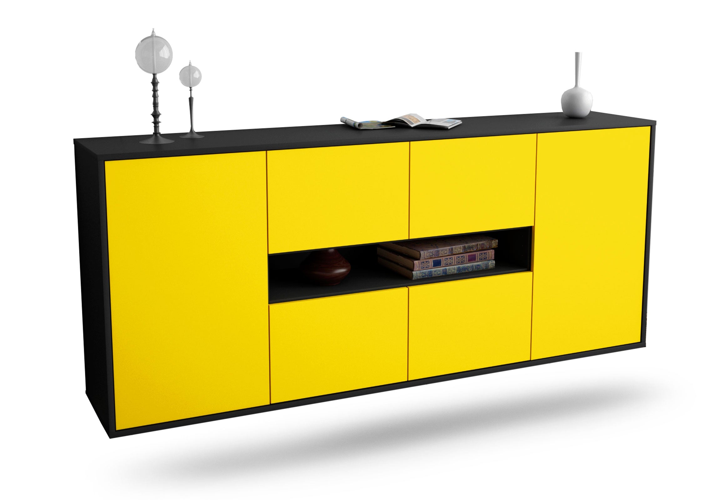 Sideboard Stamford | hängend | Korpus Anthrazit | Front in Gelb | 180x79x35cm (BxHxT) 1 Sideboard Stamford | hängend | Korpus Anthrazit | Front in Gelb | 180x79x35cm (BxHxT)