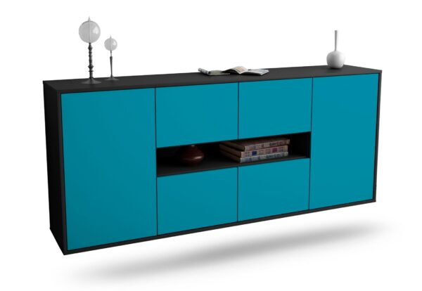 Sideboard Stamford | hängend | Korpus Anthrazit | Front in Türkis | 180x79x35cm (BxHxT)