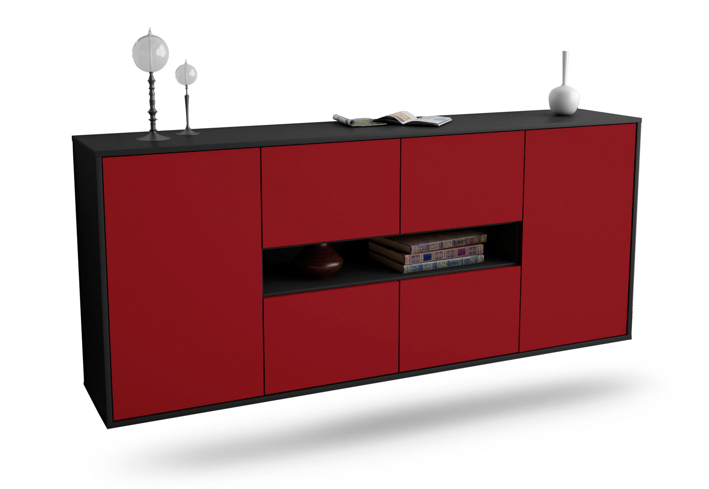 Sideboard Stamford | hängend | Korpus Anthrazit | Front in Bordeaux | 180x79x35cm (BxHxT) 1 Sideboard Stamford | hängend | Korpus Anthrazit | Front in Bordeaux | 180x79x35cm (BxHxT)