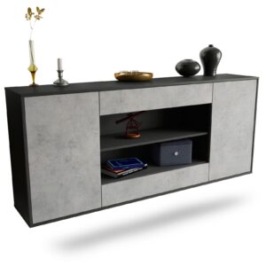 Sideboard Olathe | hängend | Korpus Anthrazit | Front in Beton Optik | 180x79x35cm (BxHxT)