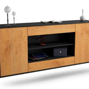 Sideboard Olathe | hängend | Korpus Anthrazit | Front in Eiche Holz Optik | 180x79x35cm (BxHxT)