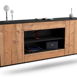 Sideboard Olathe | hängend | Korpus Anthrazit | Front in Pinie Holz Optik | 180x79x35cm (BxHxT)