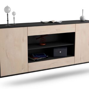 Sideboard Olathe | hängend | Korpus Anthrazit | Front in Zeder Holz Optik | 180x79x35cm (BxHxT)