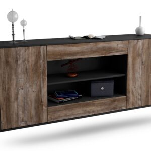 Sideboard Olathe | hängend | Korpus Anthrazit | Front in Treibholz Holz Optik | 180x79x35cm (BxHxT)