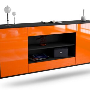 Sideboard Olathe | hängend | Korpus Anthrazit | Front in Hochglanz Orange | 180x79x35cm (BxHxT)
