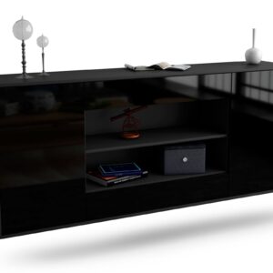 Sideboard Olathe | hängend | Korpus Anthrazit | Front in Hochglanz Schwarz | 180x79x35cm (BxHxT)
