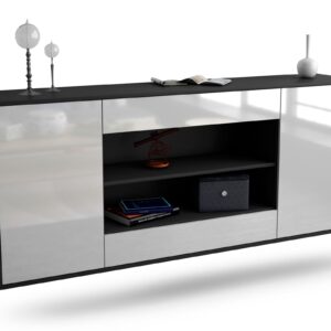 Sideboard Olathe | hängend | Korpus Anthrazit | Front in Hochglanz Weiß | 180x79x35cm (BxHxT)