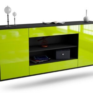 Sideboard Olathe | hängend | Korpus Anthrazit | Front in Hochglanz Grün | 180x79x35cm (BxHxT)